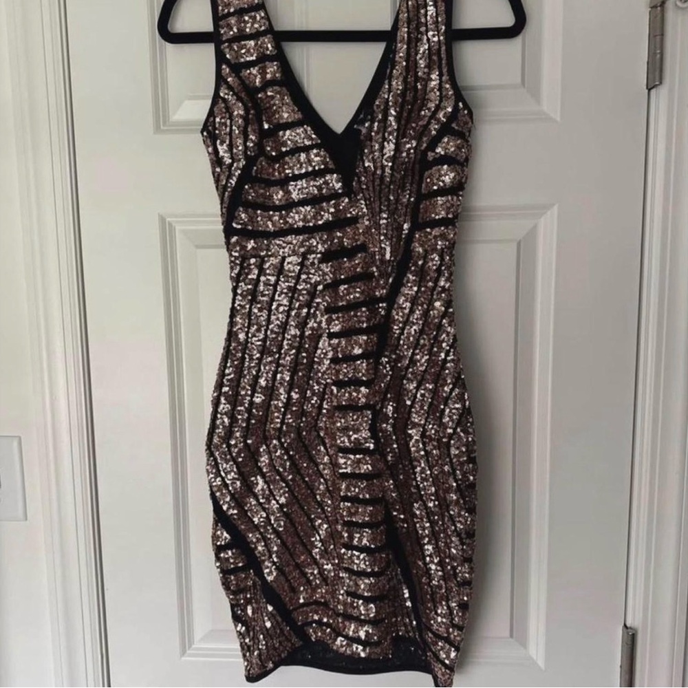 Windsor Black and Gold Sequin Mini Dress